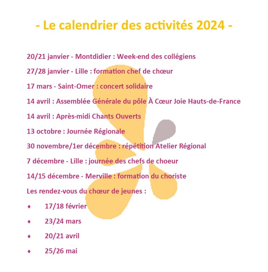 Calendrier des activités 2024 du Pôle ACJ HDF